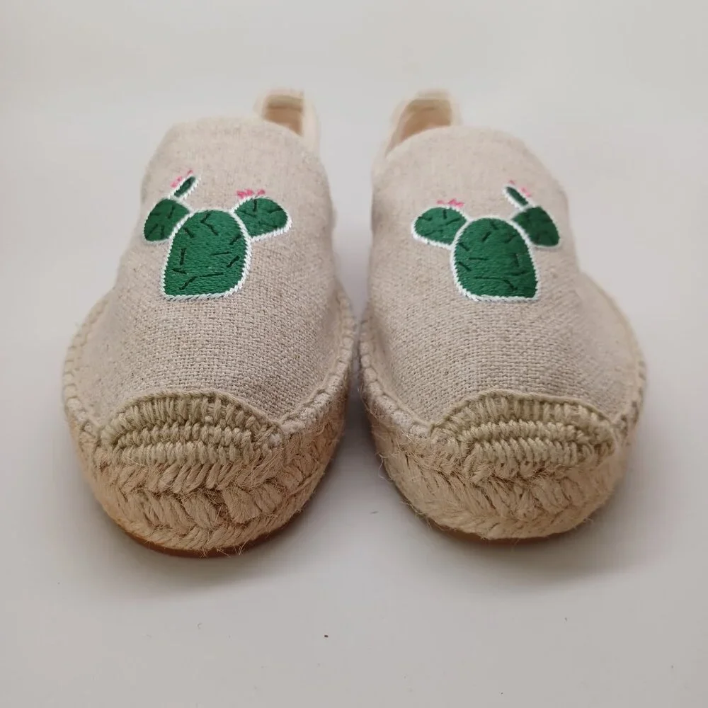 Soludos Espadrilles Cactus Embroidered Canvas Cap-Toe Slip on Flats Size 9.5 NEW